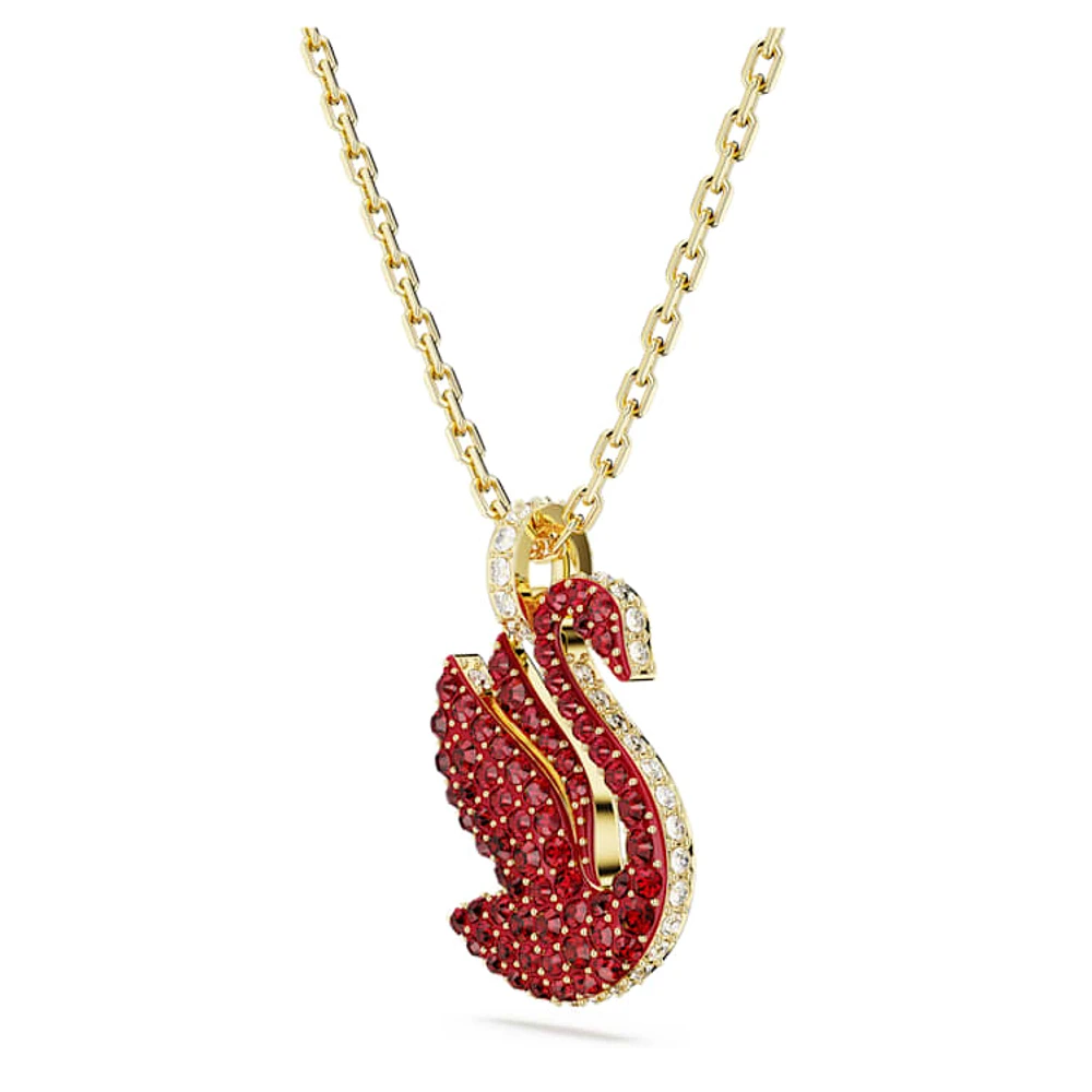 Swan pendant, Swan, Medium, Red, Gold-tone plated by SWAROVSKI