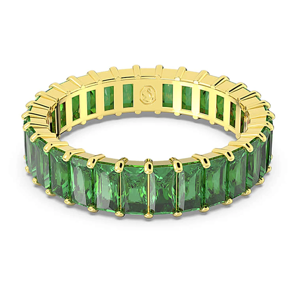 Matrix ring, Baguette cut, Green, Gold-tone plated by SWAROVSKI