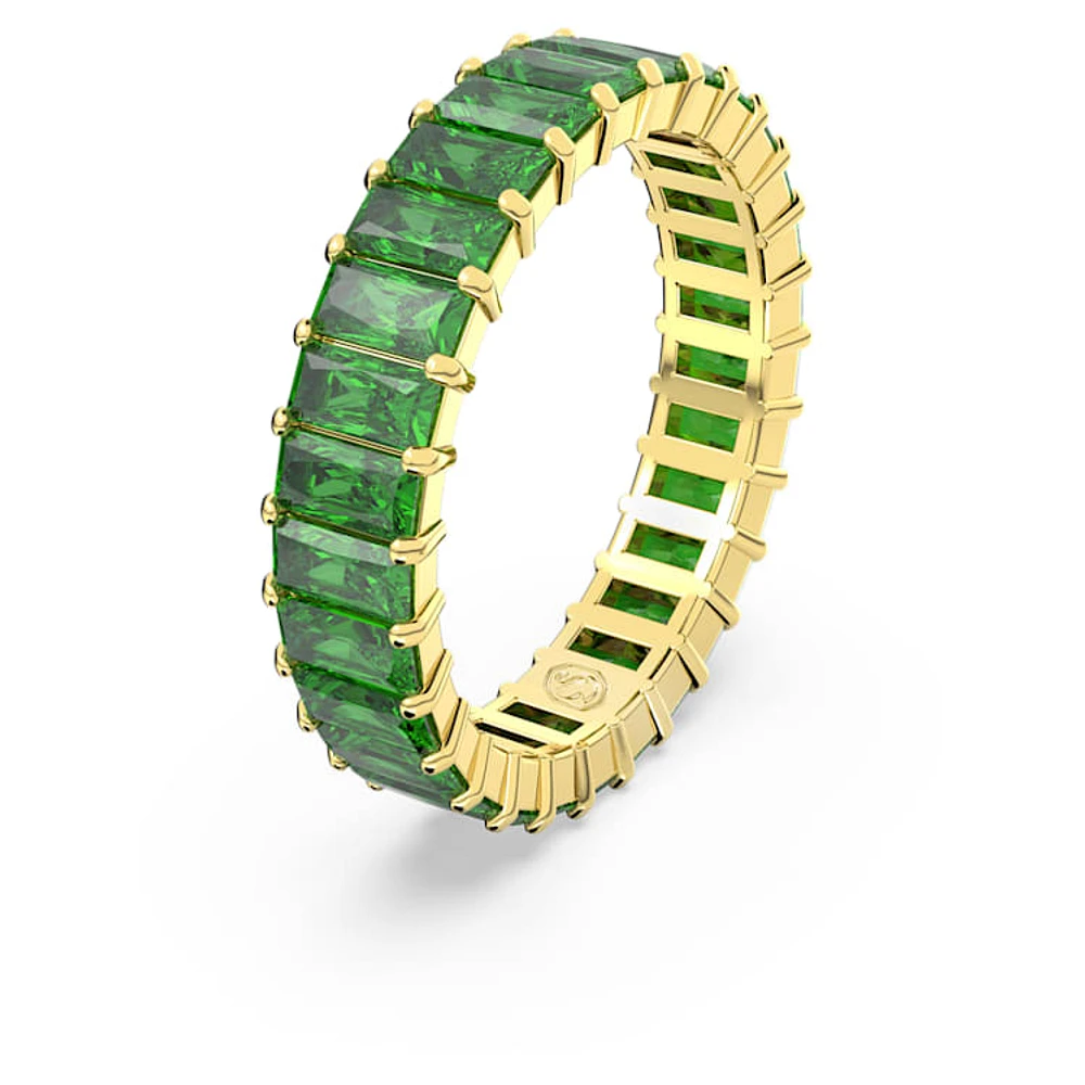 Matrix ring, Baguette cut, Green, Gold-tone plated by SWAROVSKI