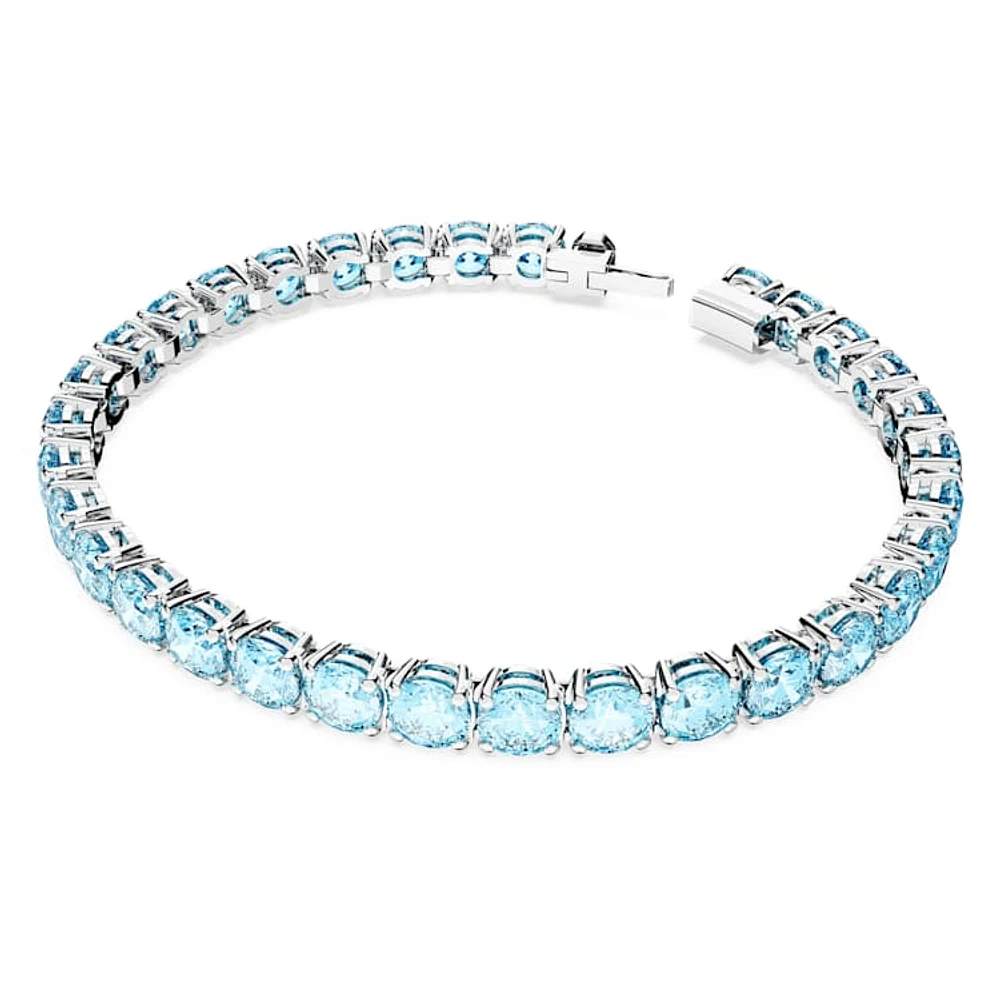 Matrix Tennis bracelet, Round cut, Blue, Rhodium plated by SWAROVSKI