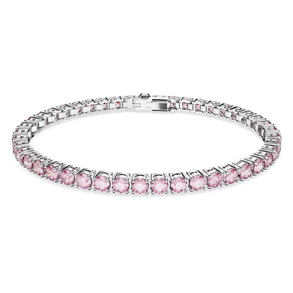 Matrix Tennis bracelet, Round cut, Pink, Rhodium plated by SWAROVSKI