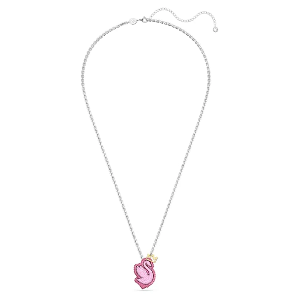 Swan pendant, Swan, Long, Pink, Rhodium plated by SWAROVSKI