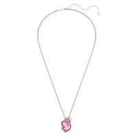 Swan pendant, Swan, Long, Pink, Rhodium plated by SWAROVSKI