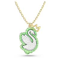 Swan pendant, Swan, Green, Gold-tone plated by SWAROVSKI