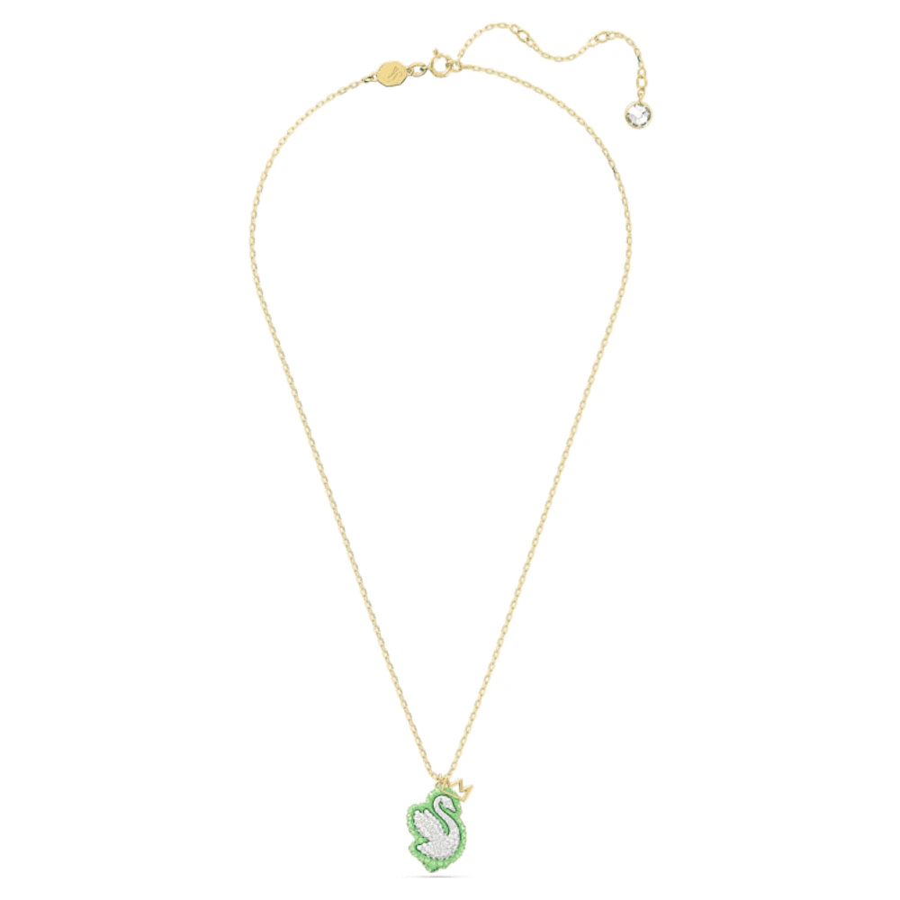 Swan pendant, Swan, Green, Gold-tone plated by SWAROVSKI