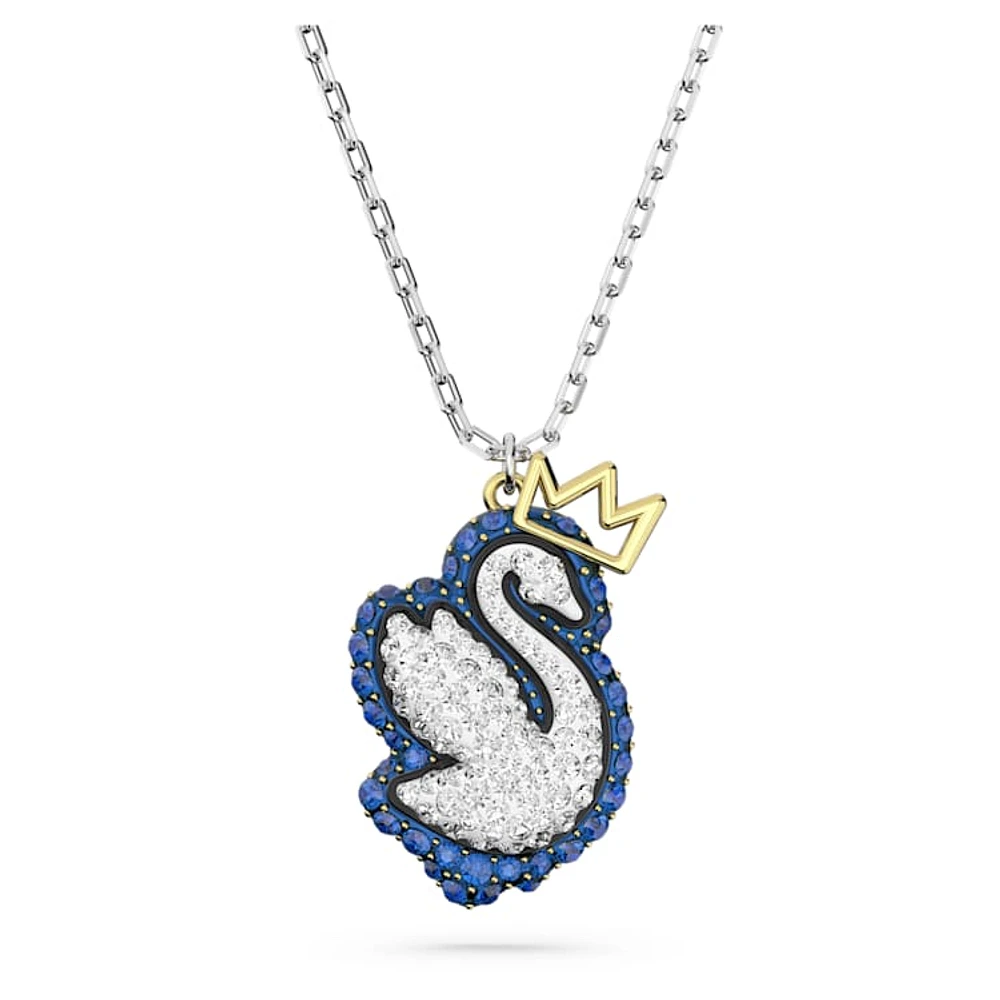 Swan pendant, Swan, Blue, Rhodium plated by SWAROVSKI