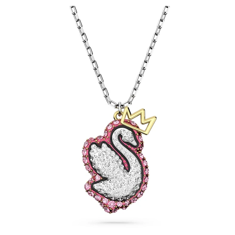 Swan pendant, Swan, Pink, Rhodium plated by SWAROVSKI