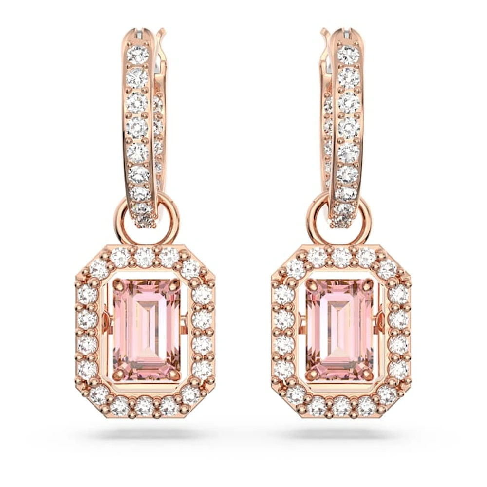 Una drop earrings, Octagon cut, Pink, Rose gold-tone plated by SWAROVSKI