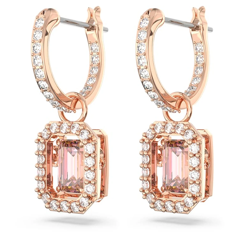 Una drop earrings, Octagon cut, Pink, Rose gold-tone plated by SWAROVSKI