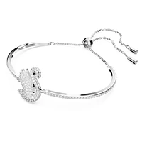 Swan bangle, Swan, White, Rhodium plated by SWAROVSKI