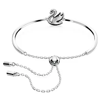 Swan bangle, Swan, White, Rhodium plated by SWAROVSKI