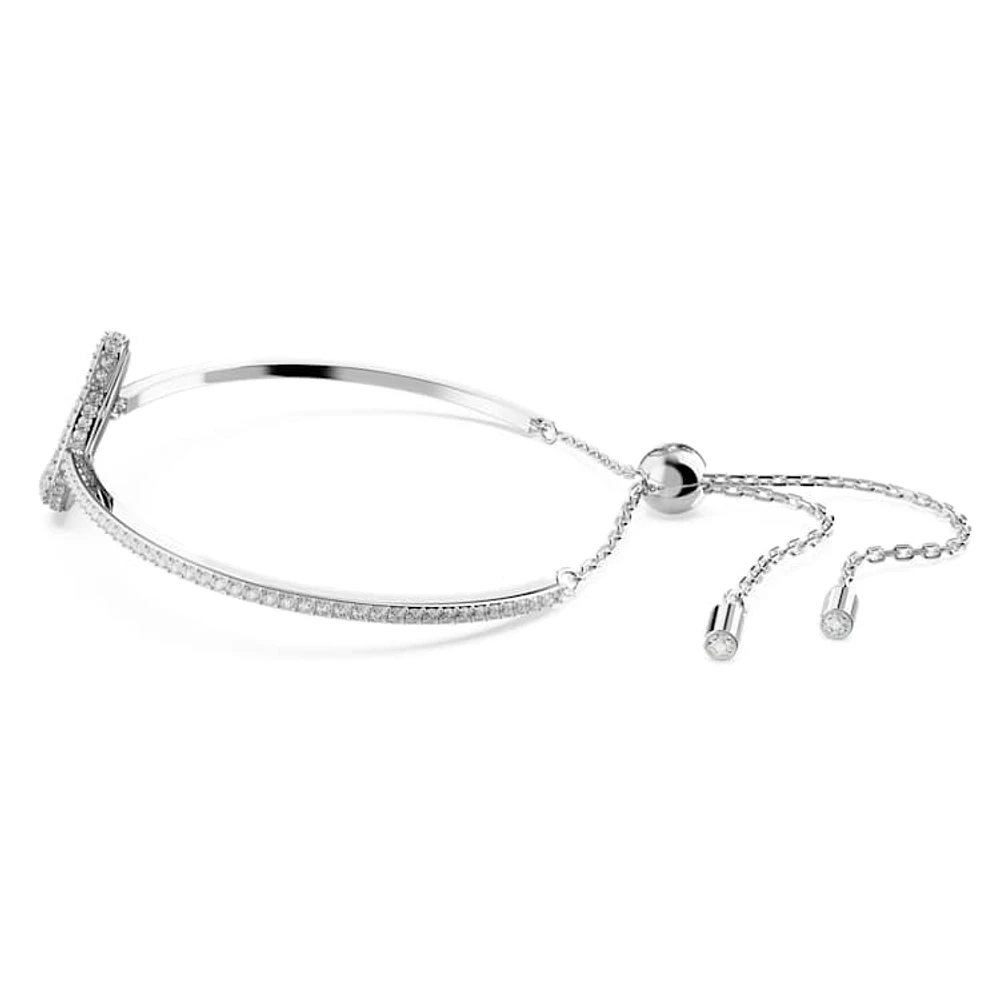 Swan bangle, Swan, White, Rhodium plated by SWAROVSKI