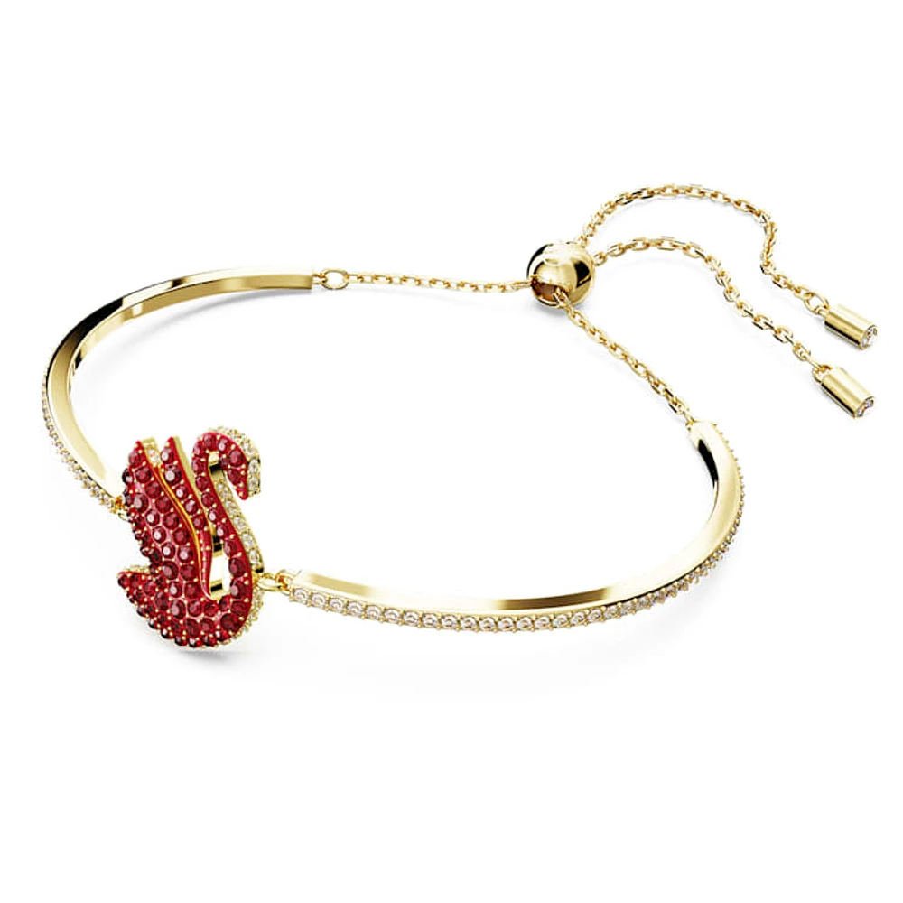 Swan bangle, Swan, Medium, Red, Gold-tone plated by SWAROVSKI