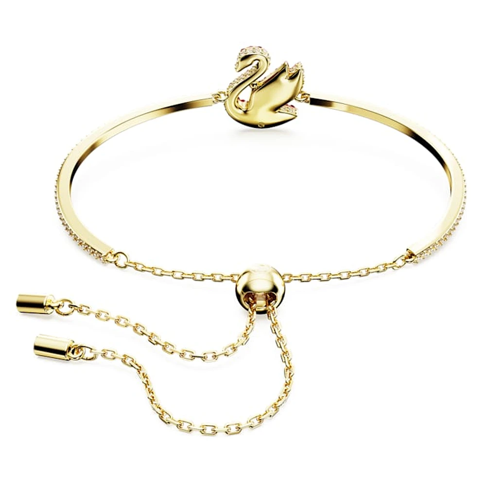 Swan bangle, Swan, Medium, Red, Gold-tone plated by SWAROVSKI