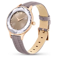 Octea Nova watch, Swiss Made, Leather strap, Beige, Rose gold-tone finish by SWAROVSKI