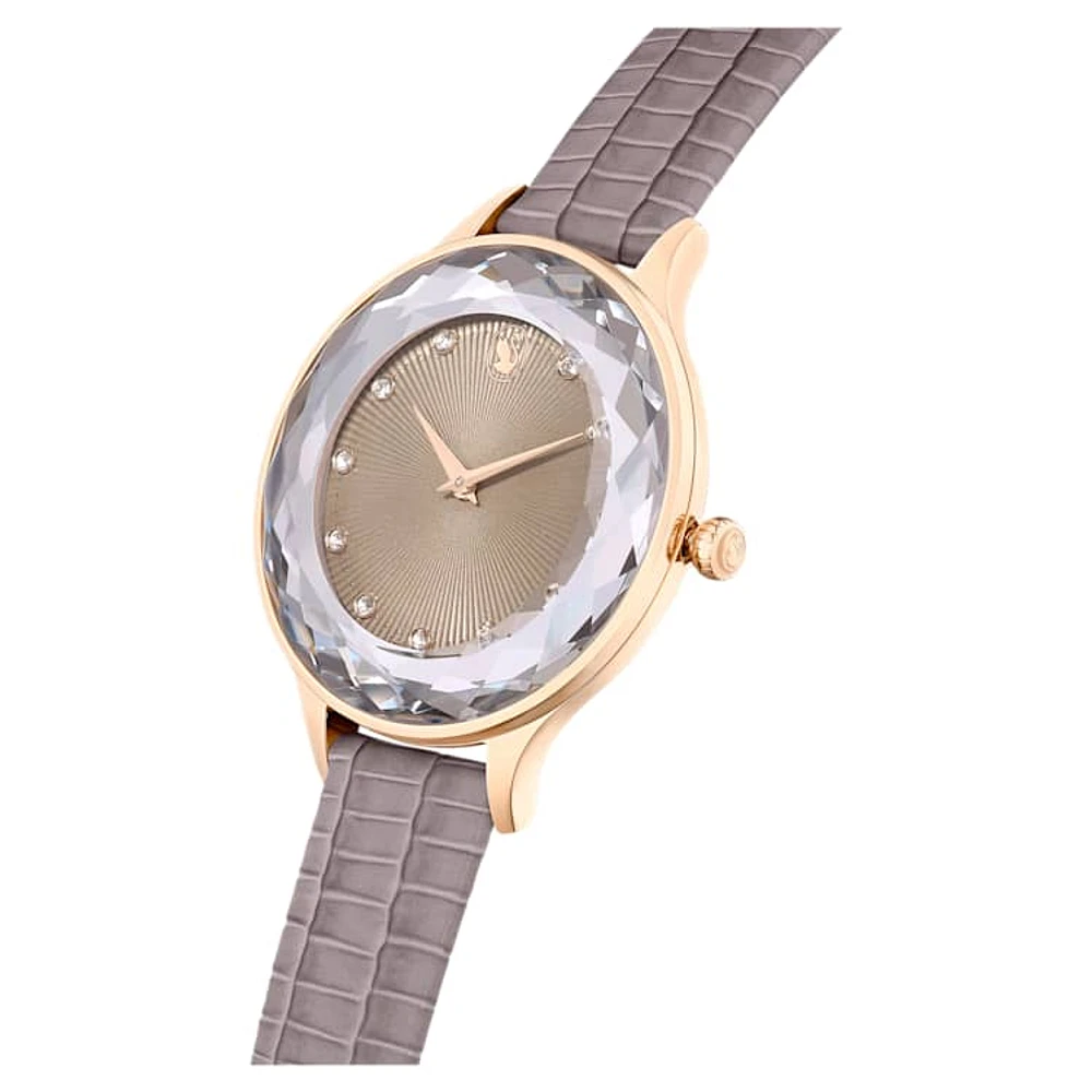 Octea Nova watch, Swiss Made, Leather strap, Beige, Rose gold-tone finish by SWAROVSKI