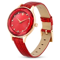 Octea Nova watch, Swiss Made, Leather strap, Red, Rose gold-tone finish by SWAROVSKI