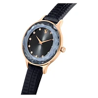 Octea Nova watch, Swiss Made, Leather strap, Black, Rose gold-tone finish by SWAROVSKI