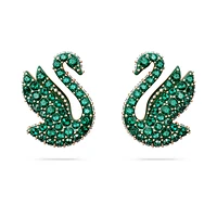 Swan stud earrings, Swan, Green, Rose gold-tone plated by SWAROVSKI