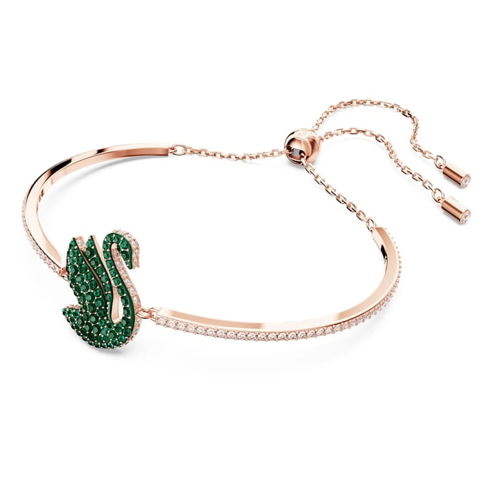 Swan bangle, Swan, Green, Rose gold-tone plated by SWAROVSKI