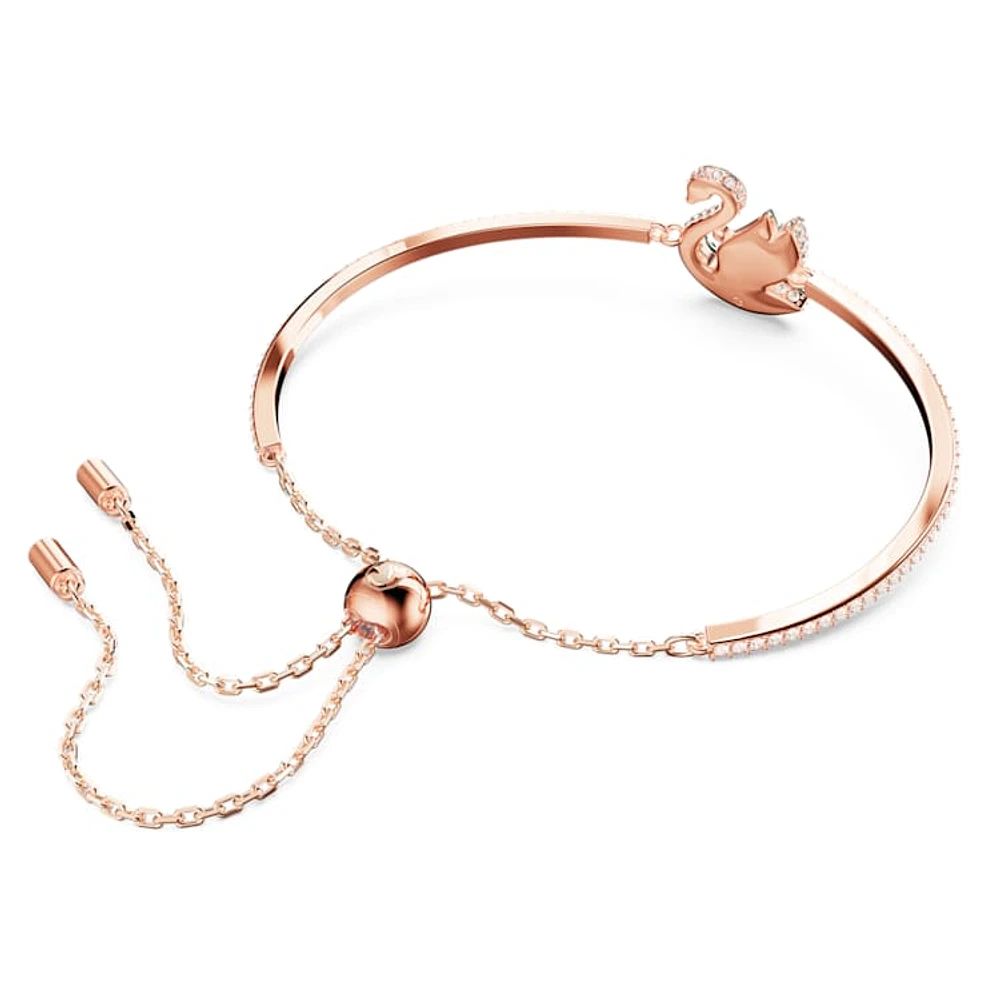 Swan bangle, Swan, Green, Rose gold-tone plated by SWAROVSKI