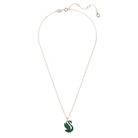 Swan pendant, Swan, Medium, Green, Rose gold-tone plated by SWAROVSKI