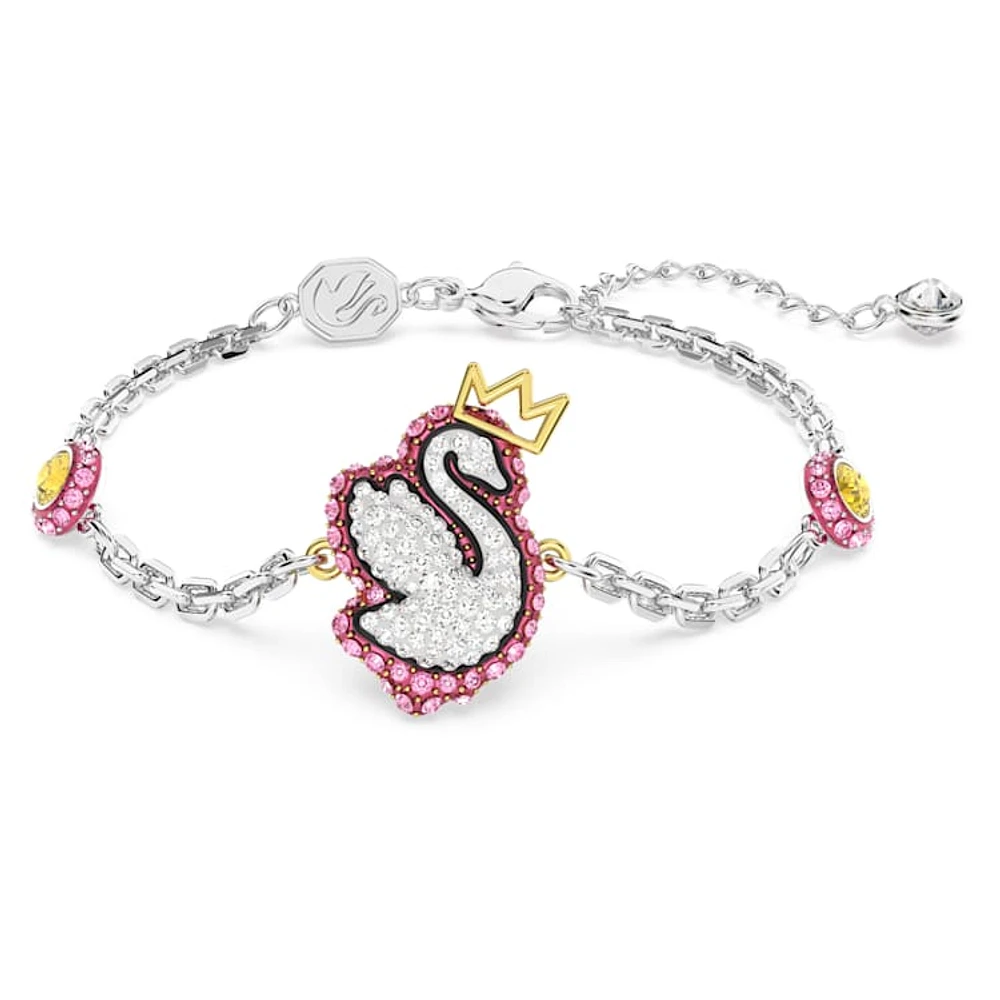 Swan bracelet, Swan, Pink, Rhodium plated by SWAROVSKI