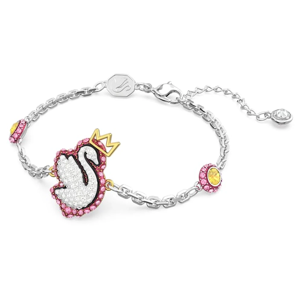 Swan bracelet, Swan, Pink, Rhodium plated by SWAROVSKI