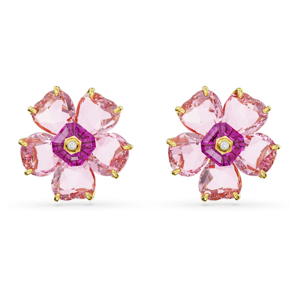 Idyllia stud earrings, Flower, Pink, Gold-tone plated by SWAROVSKI