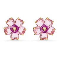 Idyllia stud earrings, Flower, Pink, Gold-tone plated by SWAROVSKI