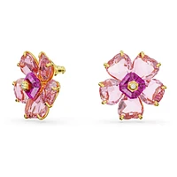 Idyllia stud earrings, Flower, Pink, Gold-tone plated by SWAROVSKI