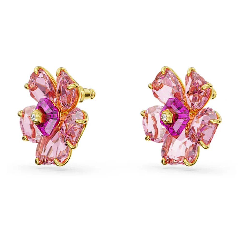 Idyllia stud earrings, Flower, Pink, Gold-tone plated by SWAROVSKI