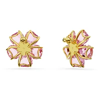 Idyllia stud earrings, Flower, Pink, Gold-tone plated by SWAROVSKI