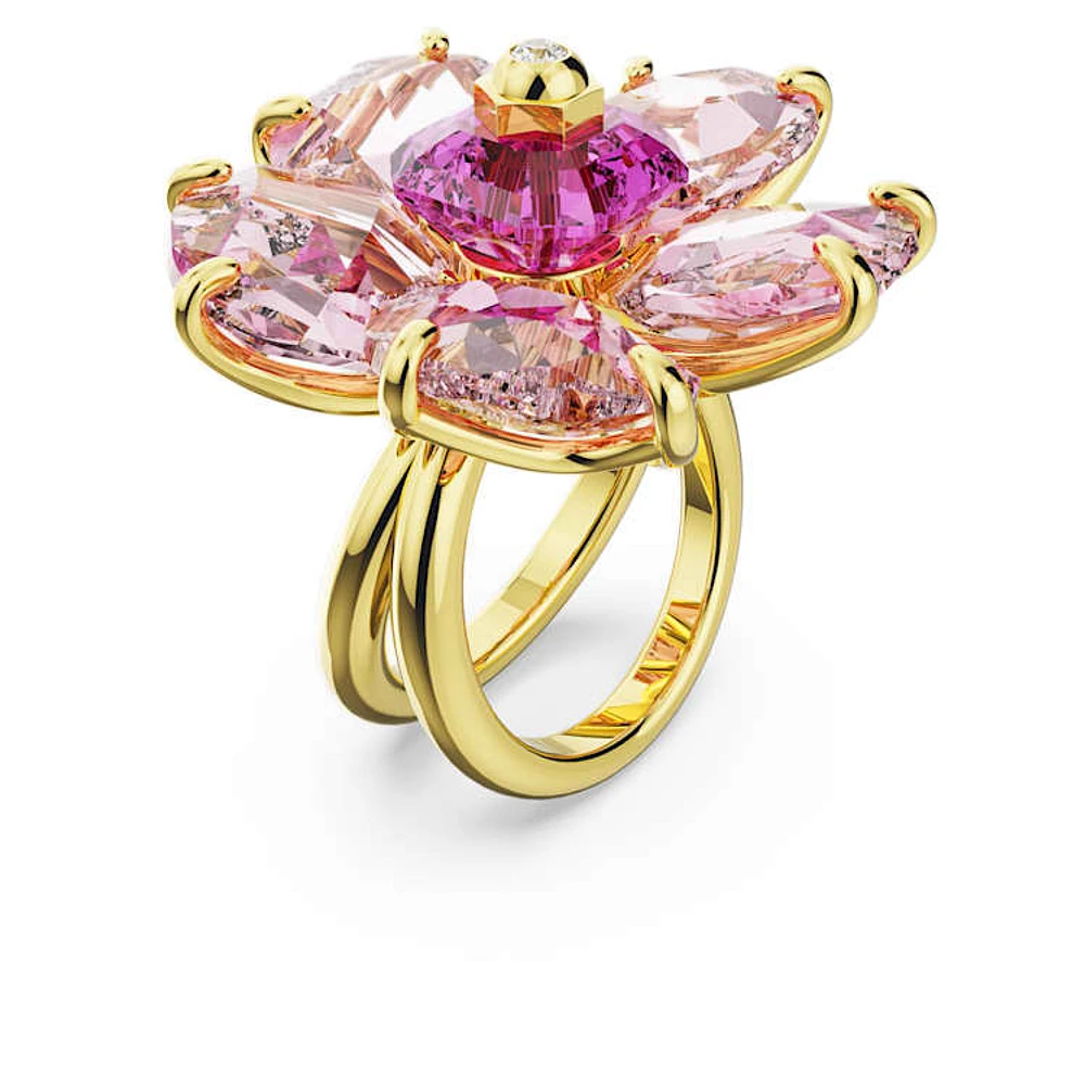 Idyllia cocktail ring, Flower, Pink, Gold-tone plated by SWAROVSKI