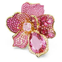 Idyllia cocktail ring, Pavé, Flower, Pink, Gold-tone plated by SWAROVSKI