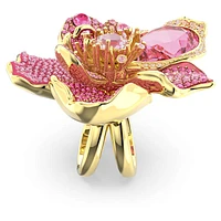 Idyllia cocktail ring, Pavé, Flower, Pink, Gold-tone plated by SWAROVSKI