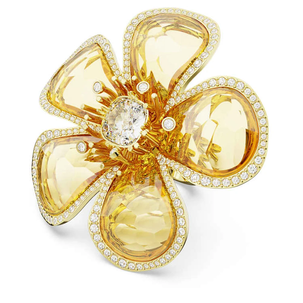 Idyllia cocktail ring, Flower, Yellow, Gold-tone plated by SWAROVSKI