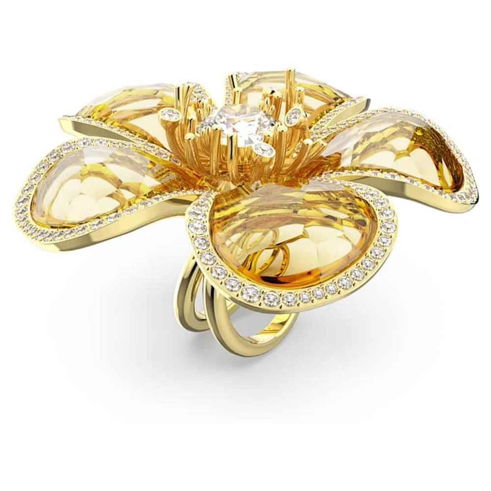 Idyllia cocktail ring, Flower, Yellow, Gold-tone plated by SWAROVSKI