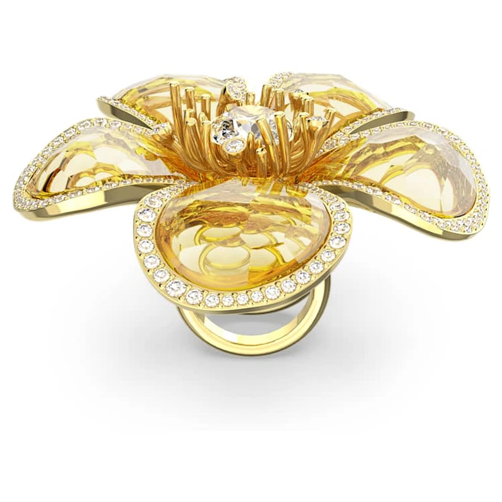 Idyllia cocktail ring, Flower, Yellow, Gold-tone plated by SWAROVSKI