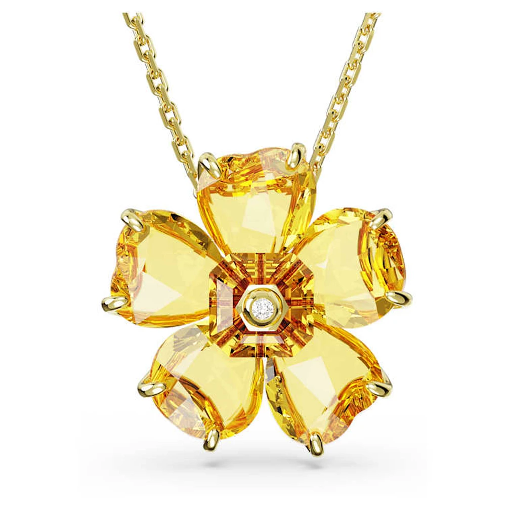 Idyllia necklace, Flower, Yellow, Gold-tone plated by SWAROVSKI