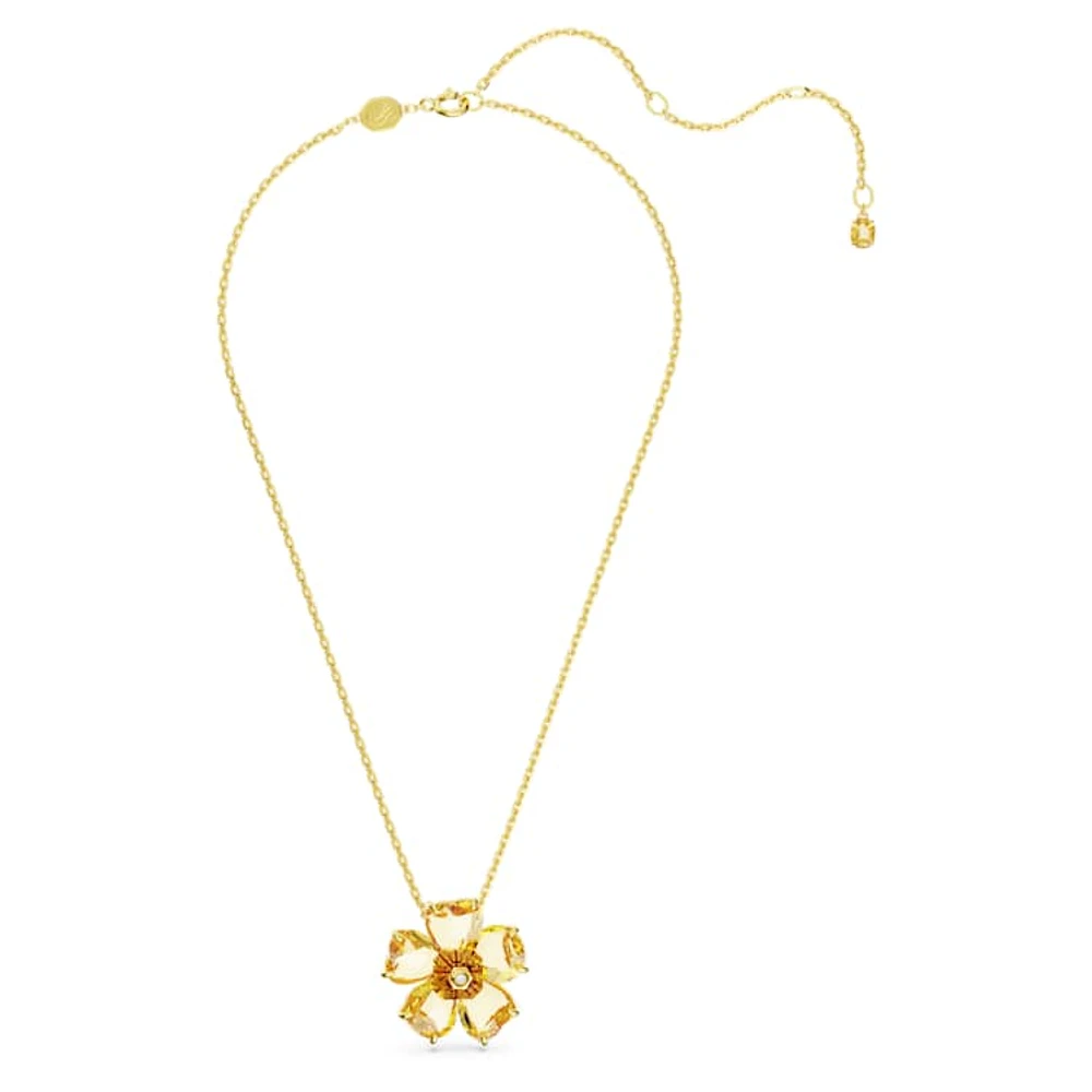 Idyllia necklace, Flower, Yellow, Gold-tone plated by SWAROVSKI