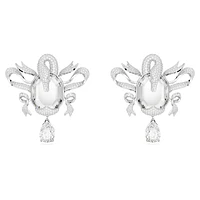 Fashion Swan clip earrings, Swan, White, Rhodium plated by SWAROVSKI