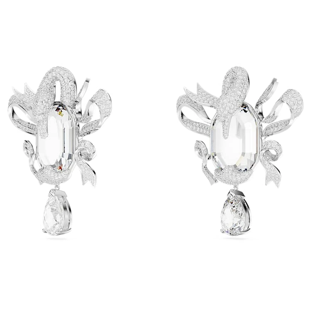 Fashion Swan clip earrings, Swan, White, Rhodium plated by SWAROVSKI