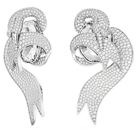 Fashion Swan clip earrings, Asymmetrical design, Swan, White, Rhodium plated by SWAROVSKI