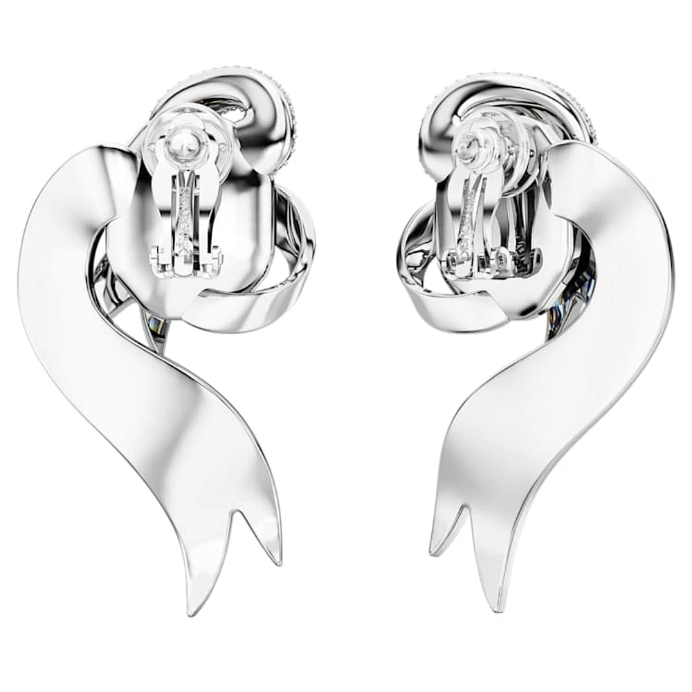 Fashion Swan clip earrings, Asymmetrical design, Swan, White, Rhodium plated by SWAROVSKI