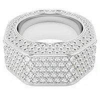 Dextera cocktail ring, Octagon shape, Pavé, White, Rhodium plated by SWAROVSKI