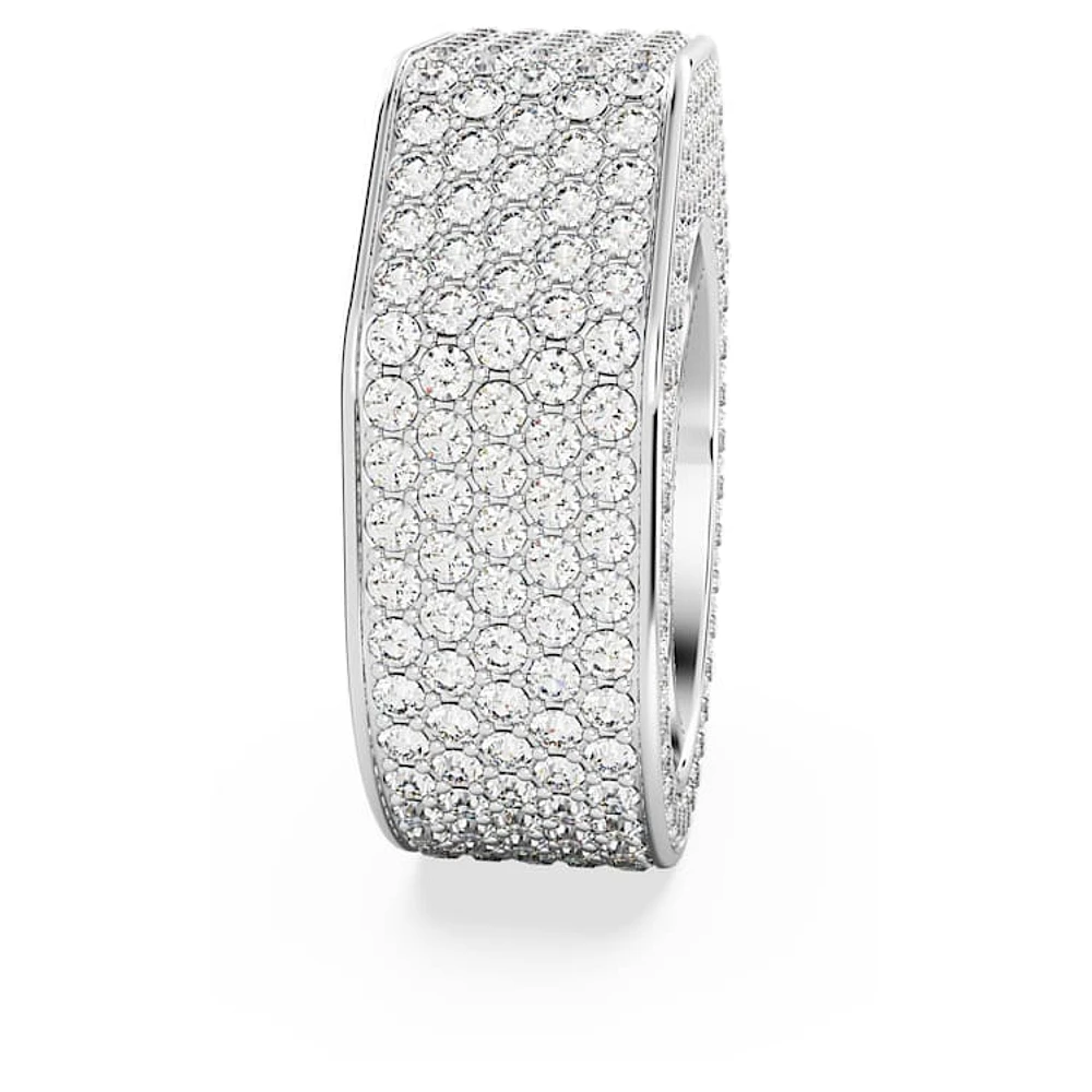 Dextera cocktail ring, Octagon shape, Pavé, White, Rhodium plated by SWAROVSKI