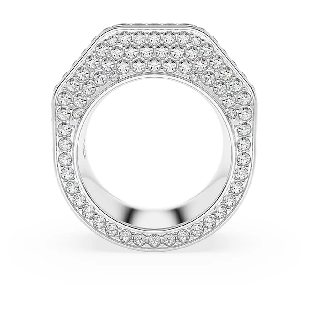 Dextera cocktail ring, Octagon shape, Pavé, White, Rhodium plated by SWAROVSKI