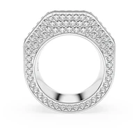 Dextera cocktail ring, Octagon shape, Pavé, White, Rhodium plated by SWAROVSKI