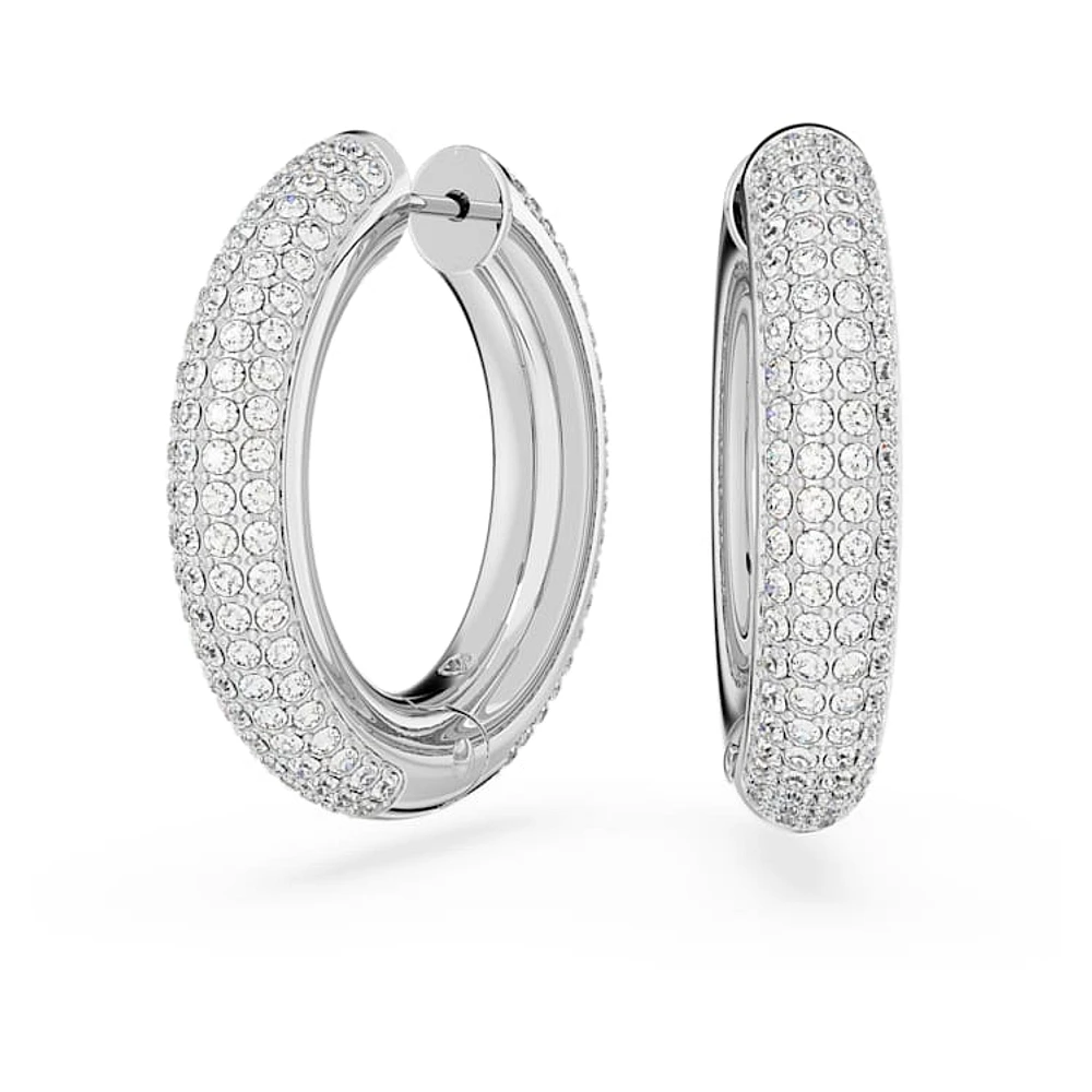 Dextera hoop earrings, Medium, White, Rhodium plated by SWAROVSKI